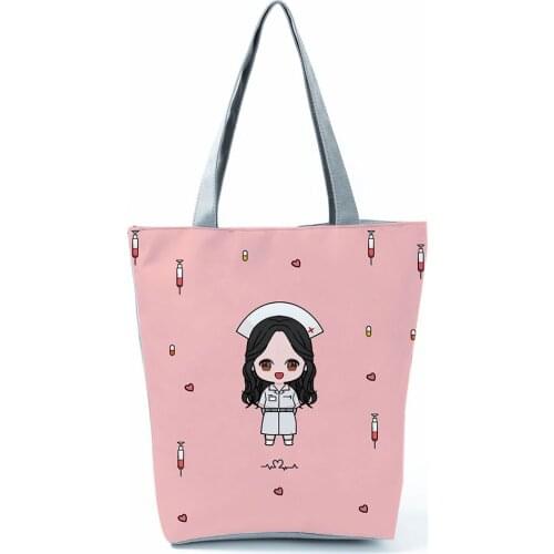 Bags for Women Nurse Cartoon Shoulder Bag Reusable Shopping Bags Casual Tote Practical All-Match Custom Pattern Female Handbag