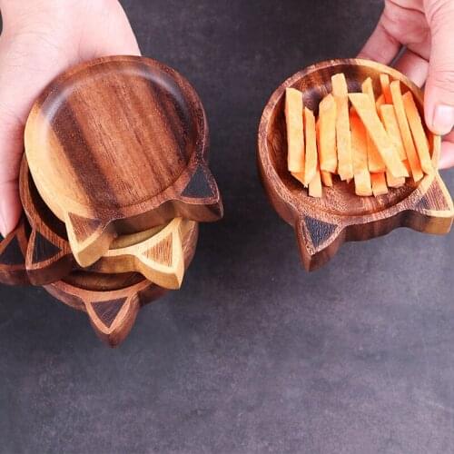 Cat Shape Whole Wood Pan Plate Fruit Dishes Saucer Tea Tray Dessert Dinner Bread Cute Plates Wood Plates Nordic Style