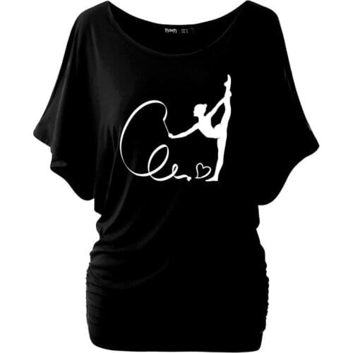Interesting Gymnast Silhouette Batwing Sleeve Women t shirt Femmes Short Sleeve Cotton Plus size casual Tee Tops