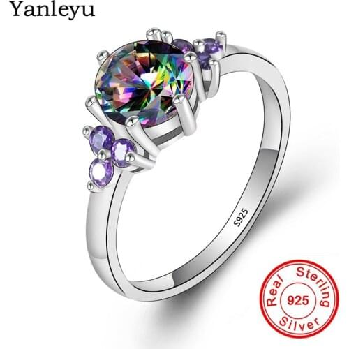 Yanleyu 925 Sterling Silver Finger Rings for Women Engagement Anillos with Stones 8MM Multicolor AAA Zircon Party Jewelry PR328