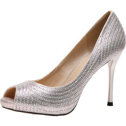 8cm Super High Heel Mouth Shallow Mouth Womens Single Shoes Fine Rhinestone Shoes Waterproof Platform Professional Princess