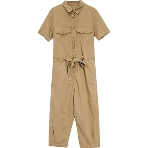 Overalls for Women 2021 Summer Short Sleeve Loose Casual Khaki Wide Leg Jumpsuit Streetwear Hip Hop One Piece Cargo Pants Sets