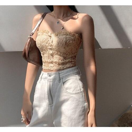 Women Sexy Lace Mesh See-through Tube Top Fashion Off Shoulder Backless Tops Slim Bottomed Vest Sexy Strap Crop Top Steetwear