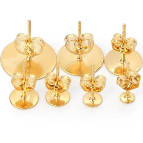 20pcs/lot Gold Stainless Steel Blank Post Earring Studs Pins Base With Earring Plug Findings Ear Back For DIY Jewelry Making