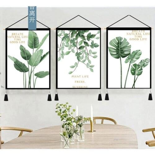 3 Pcs/Set Green Plant Leaf Watercolor Hanging Wall Tapesty Geometric Tapestry Landscape Wallpaper Wall Art Ammeter Box Shelter