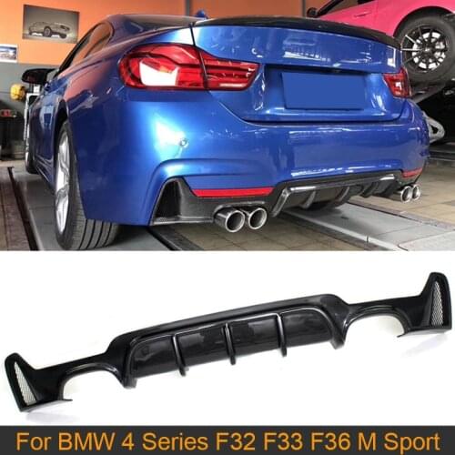4 Series Carbon Fiber Rear Bumper Diffuser Lip Spoiler for BMW F32 F33 F36 M Sport 2014-2019 435i 420i Four Outlet Diffuser