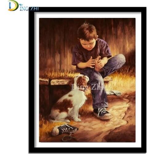 5D Diamond Painting Little Boy And Dog Full Drill Embroidery By Number Kit DIY Mosaic Beaded Crafts Supplies Childrens Gift