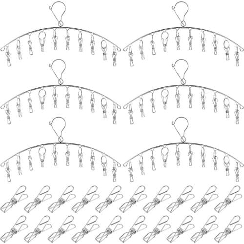 6 Pack Drying Hanger,Stainless Steel Laundry Drying Racks With 10 Clips And 20 Replacement, Windproof Clothes Hanger