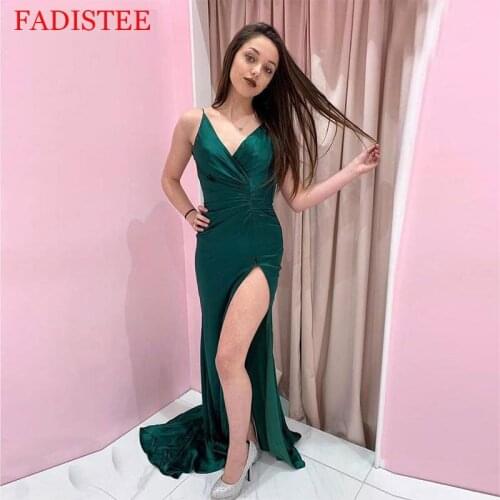 Sexy V-neck Satin Prom Dress Evening Party Gowns Robes De Soirée Платья для выпускного Robe De Soirée De Mariage Sweep Train