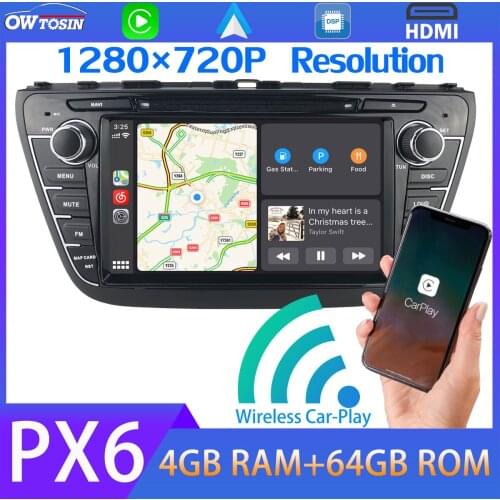 8" 1280*720P Car DVD Multimedia Player Android 10 PX6 4G+64G For SUZUKI SX4 S-Cross 2013-2017 TDA7850 5*USB GPS Radio HDMI DAB