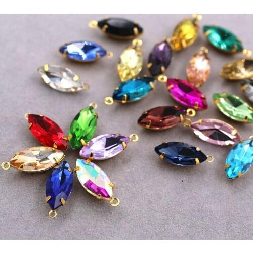 Free shipping 7x15mm Gold base Single loop Glass crystal rhinestones diy earring/Pendant/necklace/Wedding Dress accessories