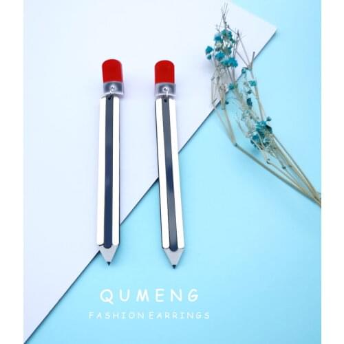 QUMENG Exaggerated Pencil Shape Acrylic Drop Earrings Funny personality Big Tassel Acrylic Earrings for women hyperbole Jewelry