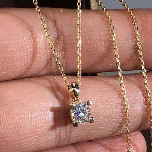 10K Yellow Gold Women Pendants Necklaces Moissanite Diamond 0.5 1 2 3 4 5 Carat Round Wedding Anniversary Engagement Party Gift