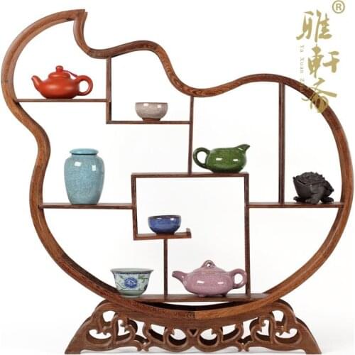 Curio Cabinet shelf mahogany frame wooden ornaments teapot wings of modern Chinese antique furniture mostly treasure frame
