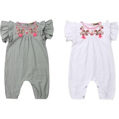 Cute Baby Girl Infant Ruffles Floral Romper Sunsuit Jumpsuit Outfit Children Kids Summer Clothes Princess Rompers Overalls Tops