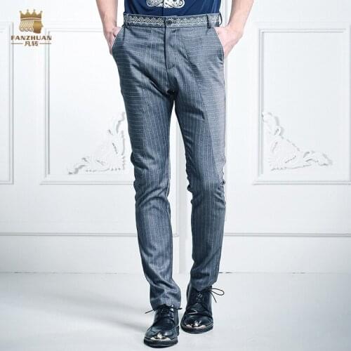 Fanzhuan Free Shipping fashion casual male Mens stripes stitching grey jeans waist pants men new embroidered flowers On Sale