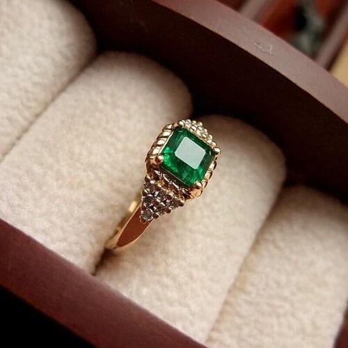 Fsahion Jewelry For Women 18K Yellow Gold 1.1ct Colombia Moissanite Cushion Green Emerald Ring Engagement Ring
