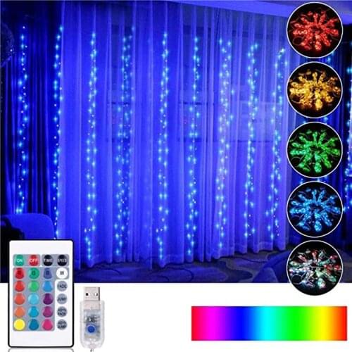 16 Color Window Curtain String Lights Christmas Fairy Curtain String Lights USB Powered Rainbow Starry Light For Valentines Day
