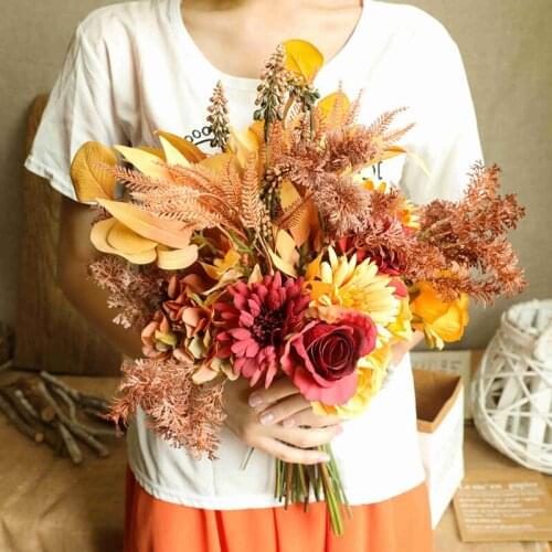 Artificial Rose Chrysanthemum Hydrangea Combination Bouquet DIY artificial flowers Home Decor Autumn decoration