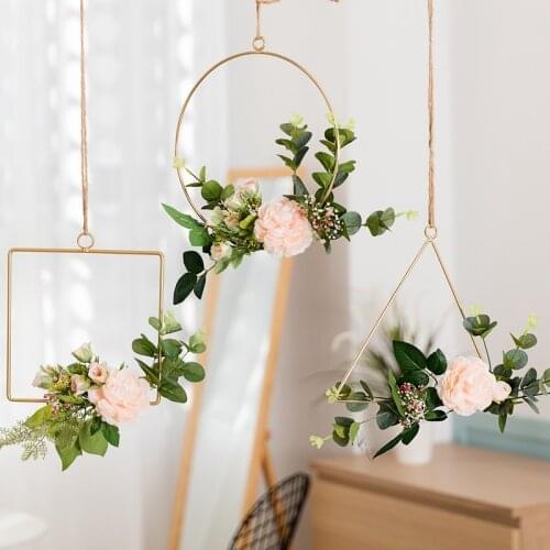 CuteLife Nordic Artificial Flowers Metal Wall Art Room Decoration Party DIY Hanging Birthday Festival Wedding Wreath Home Decor