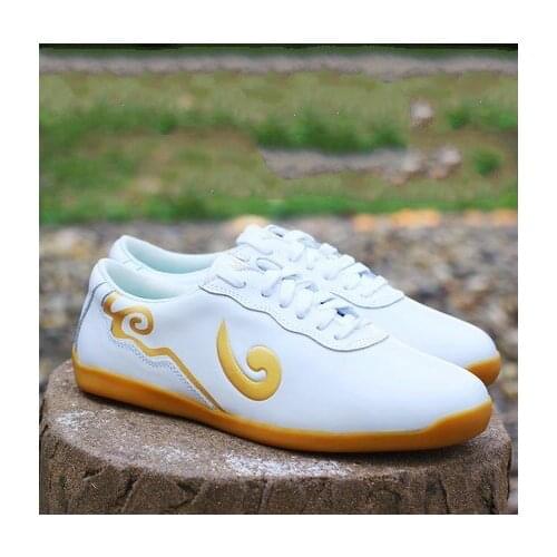 Soft Cowhide Soft Real Leather Kung Fu Wushu Shoes Martial Arts Sneaker Sports Training Footwear White And Black