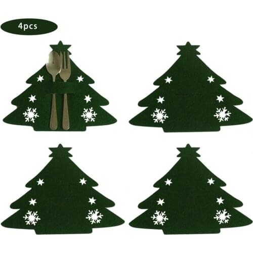 4PCS Cutlery Storage Bag Non-woven Fabric Christmas Tree Knives Forks Bags Holder New Year Merry Christmas Table Decoration