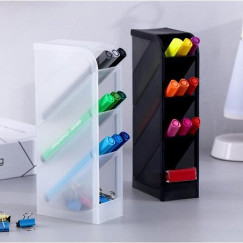 Fashion 4 Grid Desktop Pen Holder Pencil Makeup Brush Cosmetic Organizer Box Large Capacity Home Office Storage Container Case