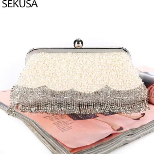 Soft Golden Luxury Evening Bags Beading Party Day Clutch Tassel Diamonds Wedding Handbags Crystal New Holder Purse