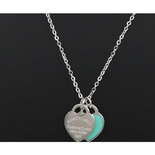 New Arrival Love Double Heart Enamel Ladie FOREVER LOVE Stainless Steel Necklace Drift Bottles Jewelry Wholesale Gift For Women