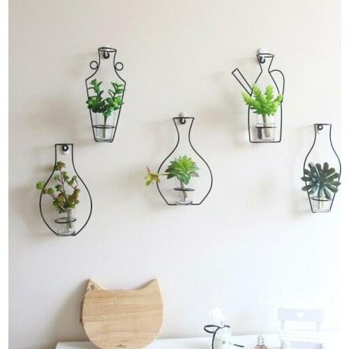 Nordic Style Iron Frame Vase Wall Hanging Plant Dried Flower Racks Bottle DIY