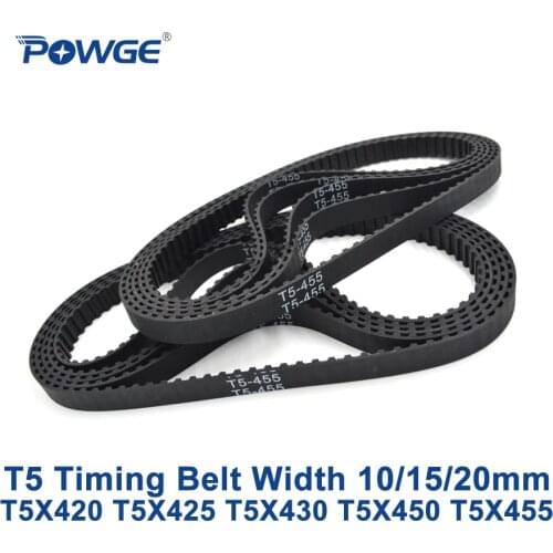 POWGE T5 Synchronous timing belt C=420/425/430/450/455 Width 10/15/20mm Teeth 84 85 86 90 91 Rubber T5X420 T5X430 T5X450 T5X455