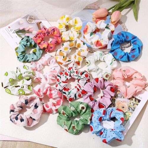 Korean 2021 Summer Hair Scrunchie Girls Women Fruits Avocado Printed Elastic Hair Tie Ponytail Hair Holder Rope Hair Accessories