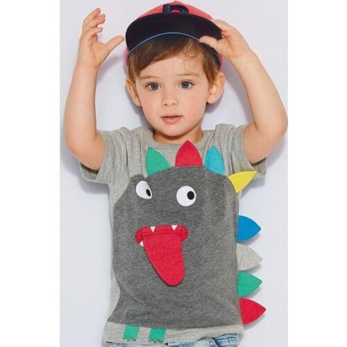 Retail gray boy T-shirts cartoon colorful dinosaur monster children kids clothes boy tops tees boy summer korean kids clothing