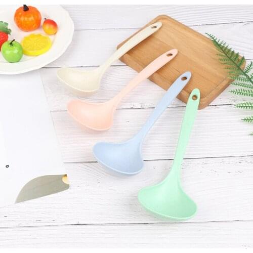 4 Colors Long Handled Soup Spoon 3pcs Dining Scoops Wheat Straw Rice Ladle Tableware Tableware Kitchen Accessories Cooking Tool