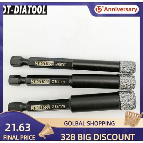 DT-DIATOOL 3pcs Diameter 8+10+12mm Fast-fit Shank Dry Diamond Drilling Core Bits Drill Hole Saw For Granite Marble Tile Ceramic