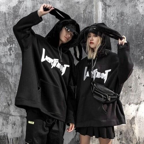 Spring Gothic Harajuku Hoodies Women Cute Rabbit Ear Pullover Fashionable Loose Slim Long Preppy Coath Sweatshirts Woman Clothes