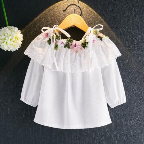 Baby Girl Spring Autumn Clothing,Girls Kids White Cotton Flowers Embroidery Long Sleeved Tops Shirts Princess Dresses Clothes