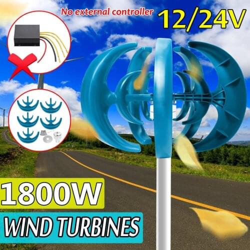 1800W 12V 24V Vertical Axis Wind Turbines Generator Lantern 5 Blades Motor Kit Windmill Energy Charge Turbines for Home Camping