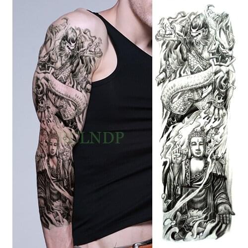 Waterproof Temporary Tattoo Sticker Buddha dragon full arm body art fake tatto flash tatoo sleeve large size for men women girl