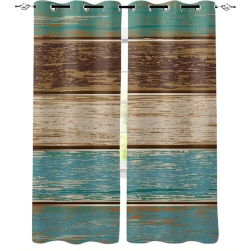 Turquoise Wooden Planks Rustic Blackout Curtains For Living Room Window Curtains For Bedroom Kitchen Curtains Drapes Blinds