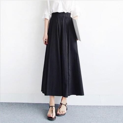 2020 Autumn Women Cotton Linen Long Skirt Preppy Style Elastic High Waist Solid Maxi Skirt Literary A-line Skirt Plus Size M-7XL