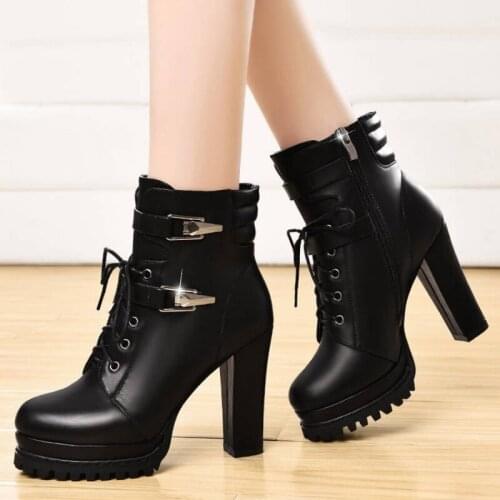 Women 10 cm platform high heel boots women ankle boots for women high heels sexy motorcycle boots platform shoes bota feminina68