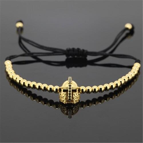 1pcs New Anil Arjandas Bracelet Micro Pave CZ Roman Warrior Helmet 4 Colors Beads Braid Men Bracelet