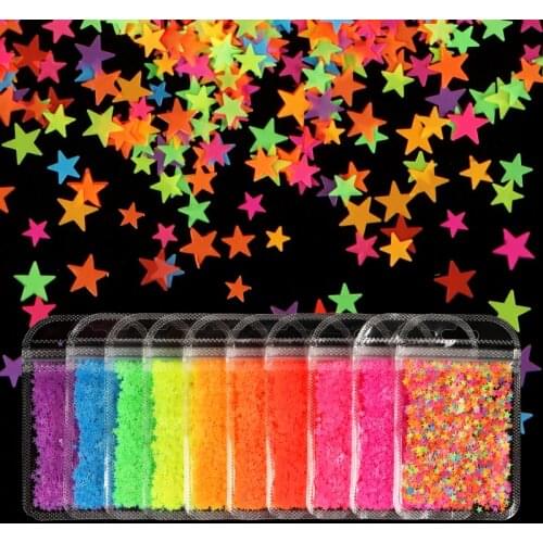 10Pcs 3D Fluorescence Star Shape Sequins Glitter Set For Nail Art Decorations Neon Sparkly Flake Manicure Nail Supplies RK390099