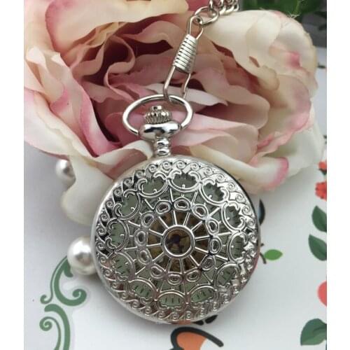 10pcs/lot Hollow Roman Dial Silver Steampunk Pocket Watch Mechanical Hand Wind Skeleton Men Women Gift With Chain