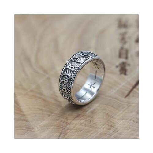 100% 925 Silver Tibetan OM Mantra Ring Vintage Pure Tibetan Buddhist OM Mani Padme Hum Ring Silver Ring Buddhist Mantra Ring