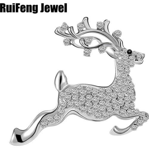 2 Inch White Gold Reindeer Brooch with Full of Crystals Christmas Gift Pins