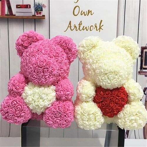 2020 Wedding 40cm Christmas Party Household Decoration Color Blocking Flower Bear Festival Birthday Anniversary Gift Souvenir