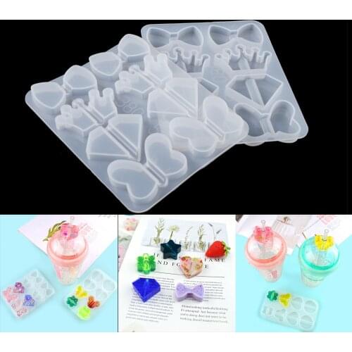 3 Kinds Straw Topper Resin Molds Straw Topper Attachment Silicone Molds Epoxy Resin Casting Mold Flower Heart Molds for Straws