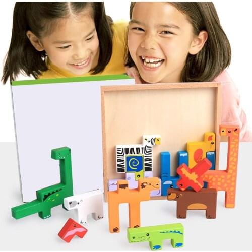 3D Cartoon Animals Wood Puzzles Jigsaws Building Toys Kids Early Learning Baby Education Toy For Boy Girl Birthday Gifts